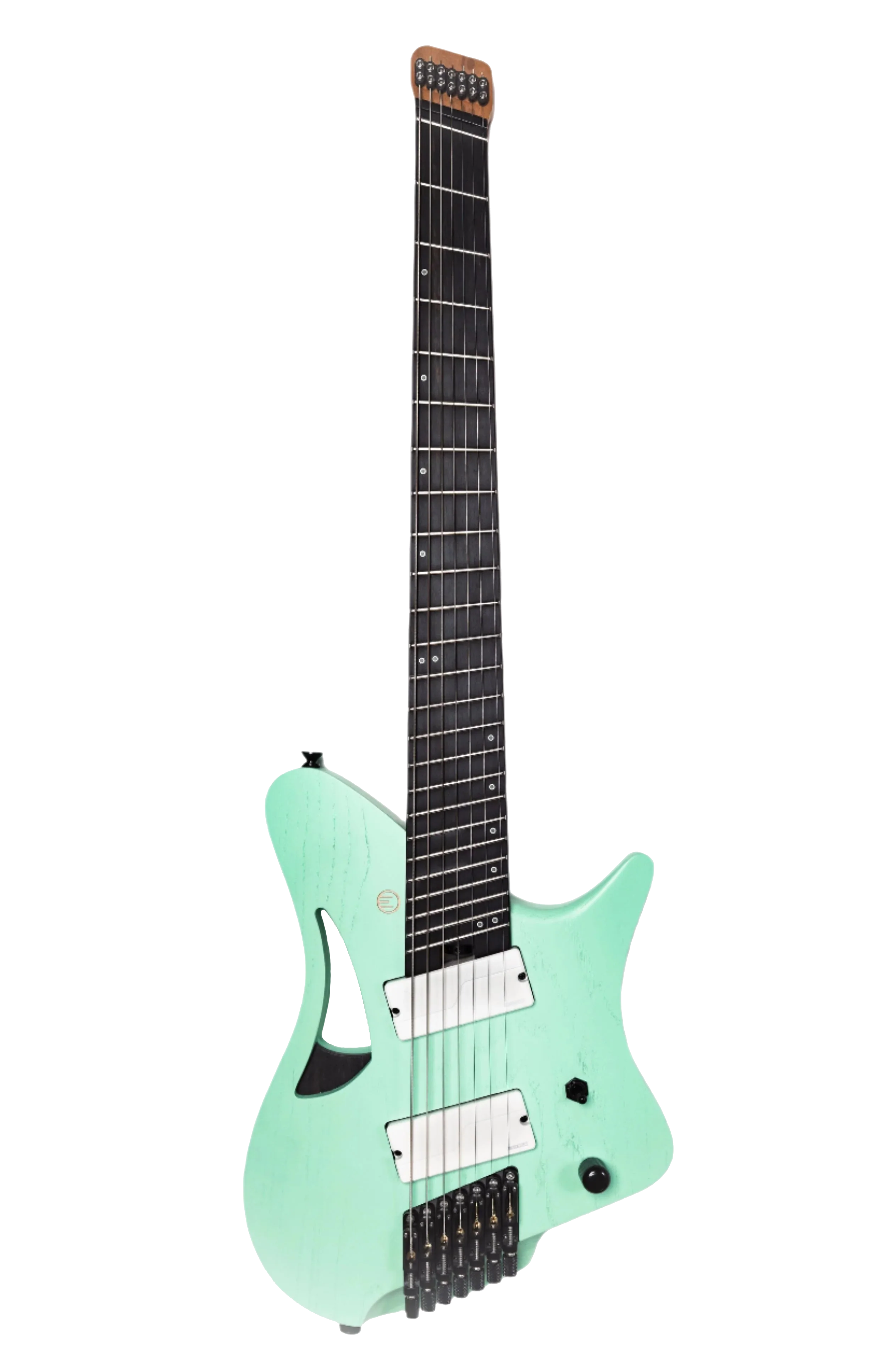 Front of Vetus 7 guitar in Seaglass Green